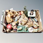 A box of Pendelfin ornaments, stands,