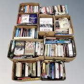 A pallet of ten boxes of hardbacked books, war, Economics, Autobiographies,