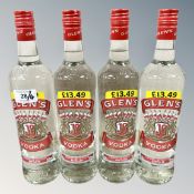 Four x Glen's Vodka, each bottle 70 cl.