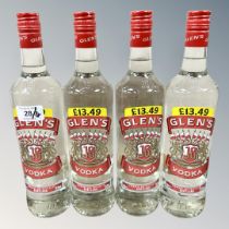 Four x Glen's Vodka, each bottle 70 cl.