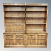 An Ercol stained elm three section wall unit,