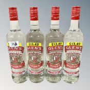 Four x Glen's Vodka, each bottle 70 cl.