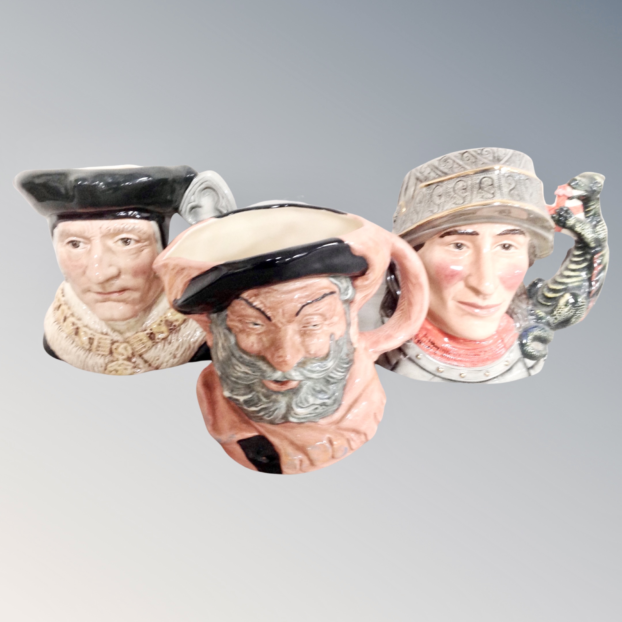 Three Royal Doulton character jugs : Sir Thomas More, Falstaff,