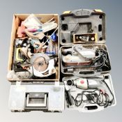 A box of power saw, hand tools,