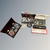 A box of mixed costume jewellery, lady's wristwatch,