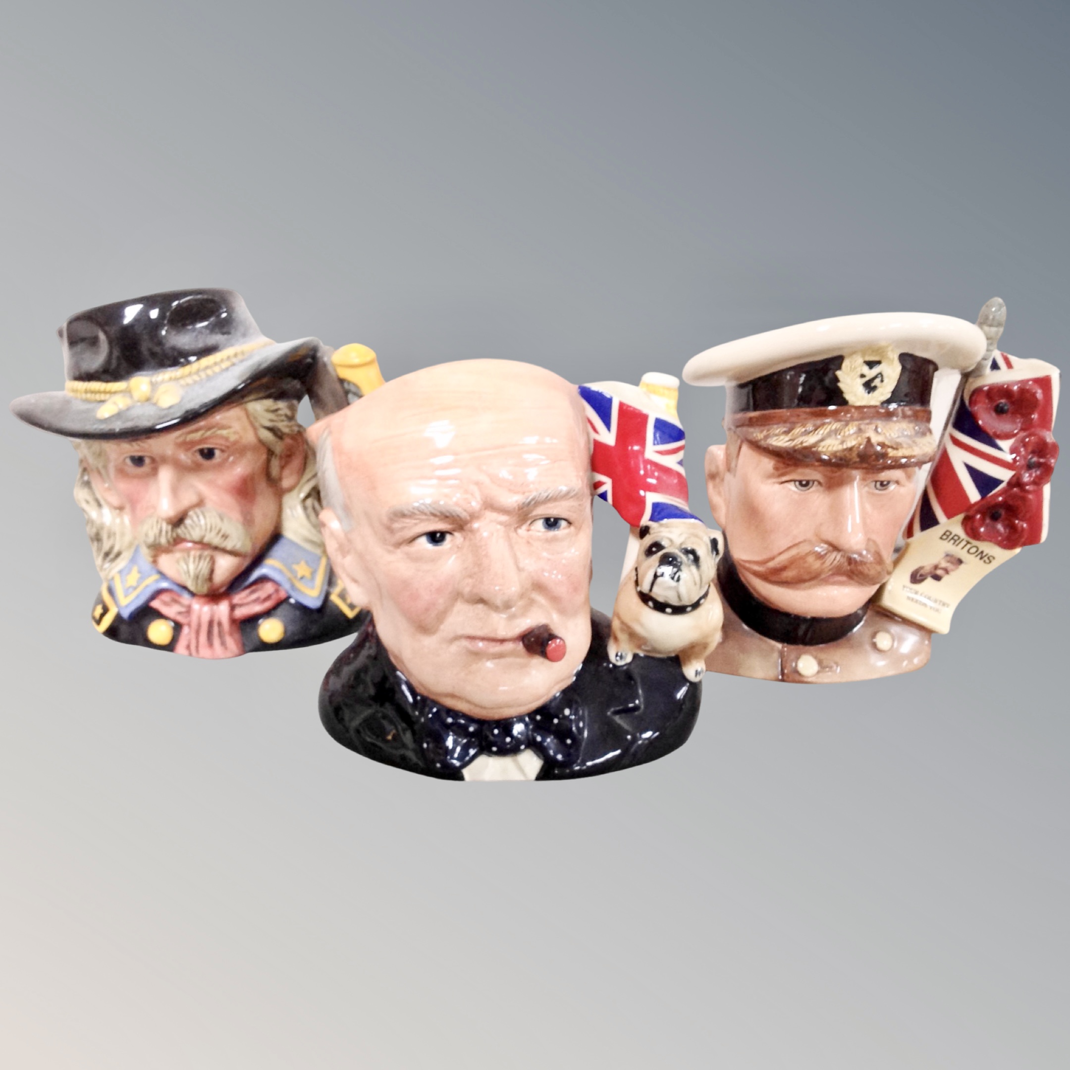 Three Royal Doulton character jugs : General Custer, Winston Churchill,