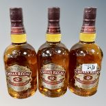 Three x Chivas Regal 12 Year Blended Scotch Whisky, each bottle 70 cl.