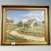 Continental School : A barn on a hillside, oil on canvas, 43 cm x 34 cm.