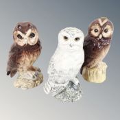 Three Whyte & MacKay Scotch Whisky owl decanters : Snowy Owl, 200ml, Tawny Owl,