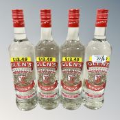 Four x Glen's Vodka, each bottle 70 cl.