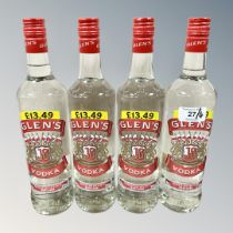 Four x Glen's Vodka, each bottle 70 cl.