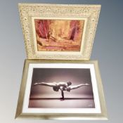 A contemporary decorative print in gilt frame and one further picture