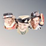 Three Royal Doulton character jugs : King James I, The Yeoman of the Guard,