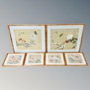Six Japanese watercolours of butterflies in blossom