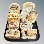 Eight assorted Pendelfin picture frames, snow globe,