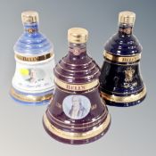 Three Wade Bell's Scotch whisky commemorative decanters : HRH The Prince of Wales 50th Birthday,