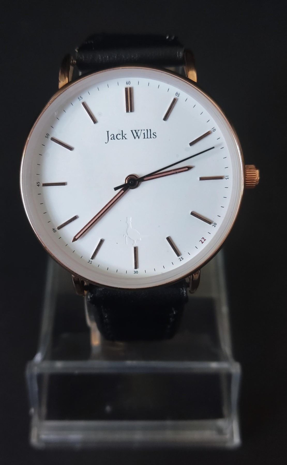 Brand new Jack Wills rose gold plated watch (JW018FLWH) With black Leather strap. Battery included.