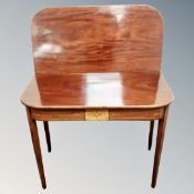 A late Victorian inlaid mahogany D-shaped tea table width 89 cm