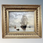 Continental School : Tall ship at sea, oil on canvas, 38 cm x 30 cm.