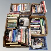 A pallet of six boxes of mainly hardbacked books relating to war, Newcastle United,