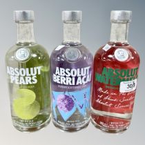 Three x Absolut Vodka, Watermelon, Pear & Barri Acai, Blueberry each bottle 70 cl.