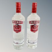 Two bottles of Smirnoff vodka, one litre,