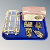 A vintage transistor radio, brass and glass miniature octagonal curio cabinet,