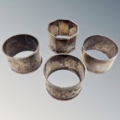 Four silver napkin rings