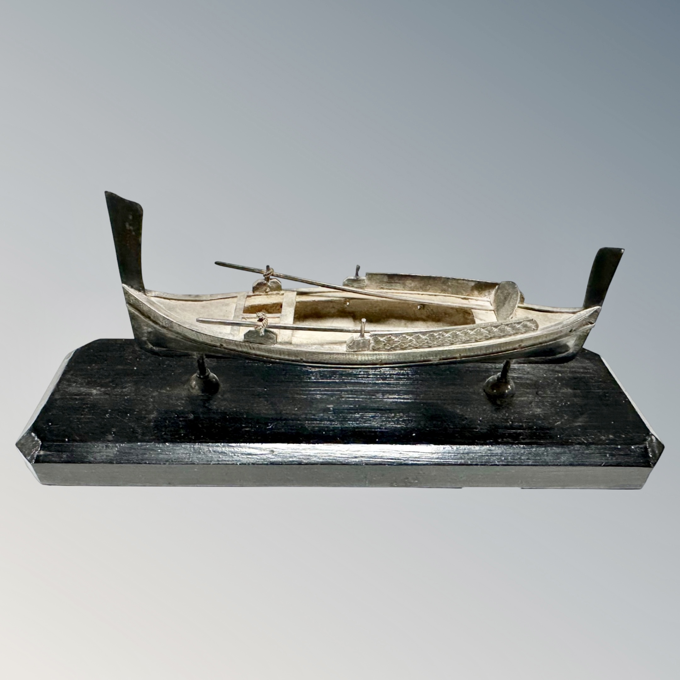 A Maltese silver boat on stand, length 14.