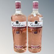 Two x Gordons Pink Premier Gin, each bottle 1 litre.