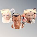 Three Royal Doulton character jugs : Jesse Owens, Mae West,