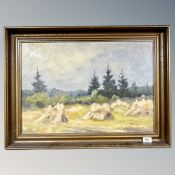 Continental School : Farm land with trees beyond, oil on canvas, 58 cm x 39 cm.