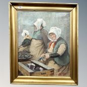 Continental School : Figures at a fish market, oil on canvas, 49 cm x 62 cm.