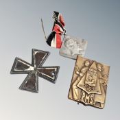 A German Iron Cross, a Franz Grashof medal on ribbon,