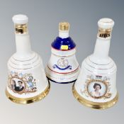 Three Wade Bell's Scotch whisky commemorative decanters : Birth of Princess Beatrice,