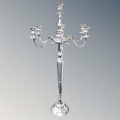 A chrome seven sconce floor standing candelabrum,