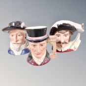 Three Royal Doulton character jugs : Cyrano de Bergerac, Sir Walter Raleigh,