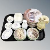 A tray of assorted ceramics, Wedgwood Ice Rose and Angela cabinet china,