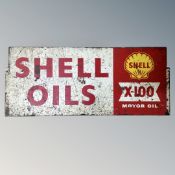 A Shell OIl's X/100 Motor Oil double-sided tin sign