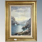 Continental School : A view across cliffs, oil on canvas, 31 cm x 46 cm.