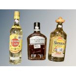 Three bottles : 1 x Sierra Tequila, 1 x Havana Club Rum & 1 x Jack Daniels Gentleman Jack's Whisky,