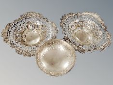 A pair of pierced silver bonbon dishes,
