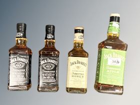 Four x Jack Daniels : 1 x 70 cl Apple, 2 x 35 cl Regular & 1 x 35 cl Honey.