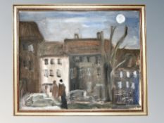 Danish School : Figures in a street at moonlight, oil on canvas,