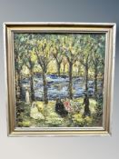 Danish School : Figures in dense woodland, oil on board,