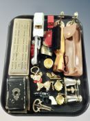 A brass cribbage board together with diecast vehicles, early 20th century Vest Pocket Kodak camera,