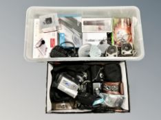 Two boxes of electrical items, digital cameras,