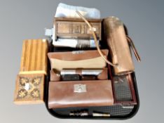 A tray of wooden box, copper jug, Masonic apron, Gentleman's travel set,
