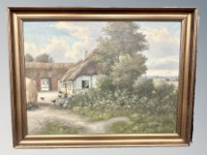 Danish School : A thatched homestead, oil on canvas,