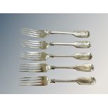 A set of five Victorian silver forks, Goldsmiths & Silversmiths Co, London 1893.
